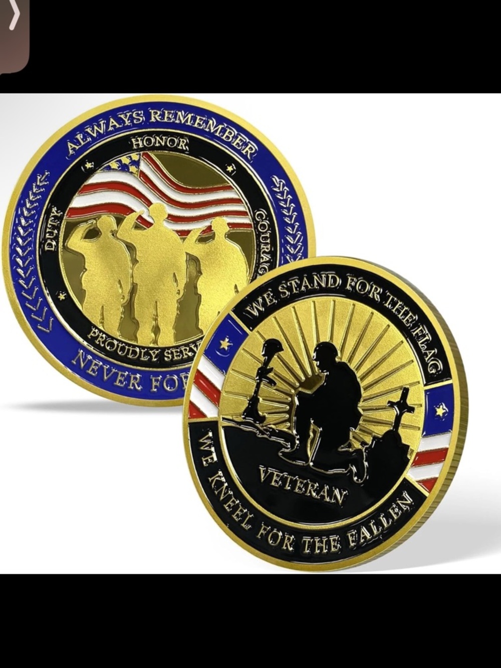Veteran Challenge Coin Set W Case We Stand For The Flag We Kneel For The Fallen